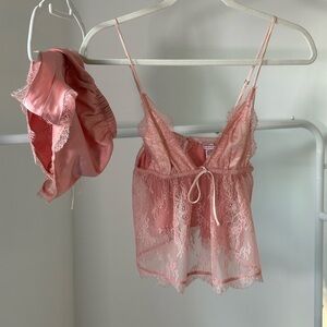 Elegant Pink Lace Sleepwear Set